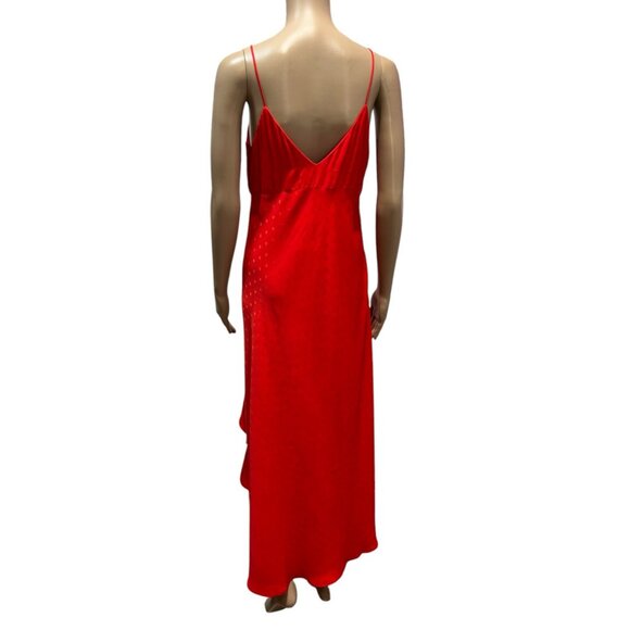 ZARA Women Red Jacquard Dotted Slip Dress Ruffle Medium Size Holiday Christmas - Picture 6 of 16